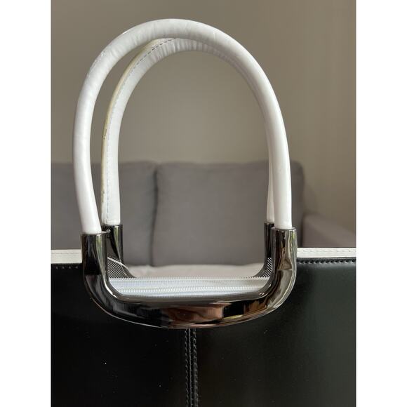 Daniela Moda Black / white Leather Handbag Dual Handles Tote Shoulder Strap NWT - Picture 14 of 16